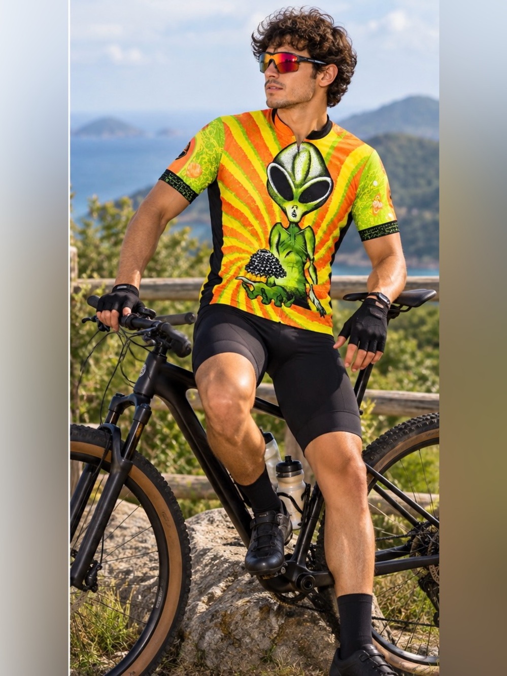 Men's Neon Green Alien Graphic Cycling Shorts